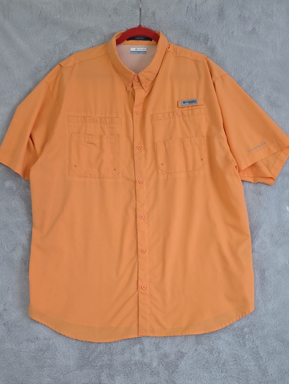 Columbia PFG Tamiami Omni-Shade Fishing Shirt Mens XXL Peach Orange Short Sleeve